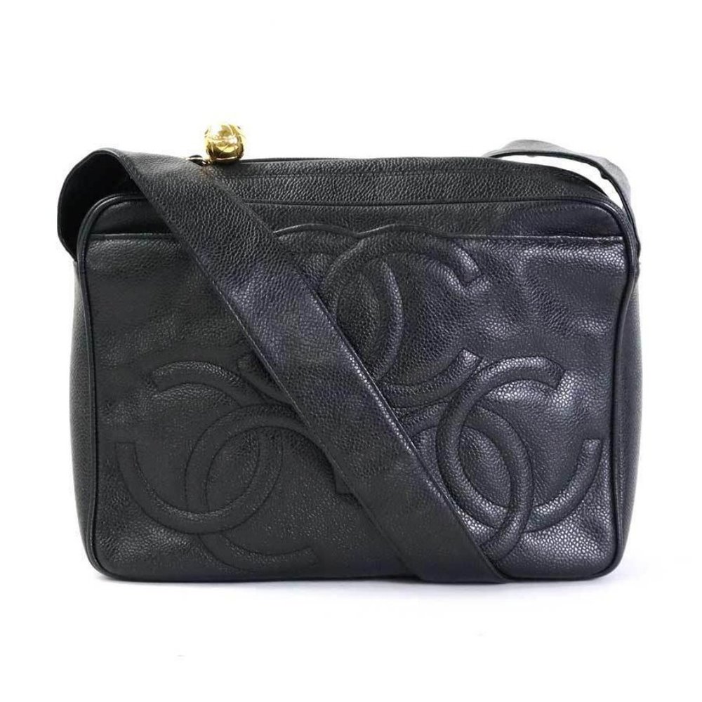 Auth CHANEL Triple CC Logo Crossbody Shoulder Bag Black Leather/Goldtone - Picture 1 of 13